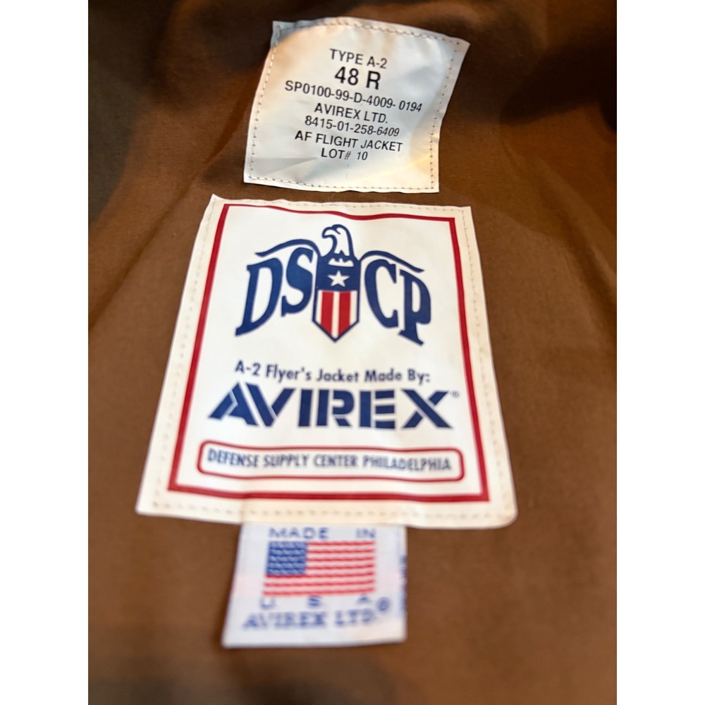 Avirex Type A-2 DSCP Leather Flight Jacket Brown Military Bomber 48R USA Made